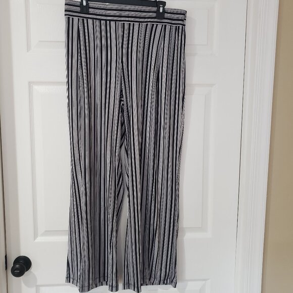 Robert Louis Pants - Robert Louis‎ Wide Leg Palazzo Pull-On Pants Black & White Stripe Size Large New